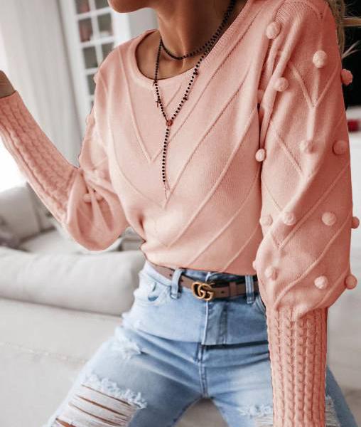 Šiltas rožinės spalvos megztinis