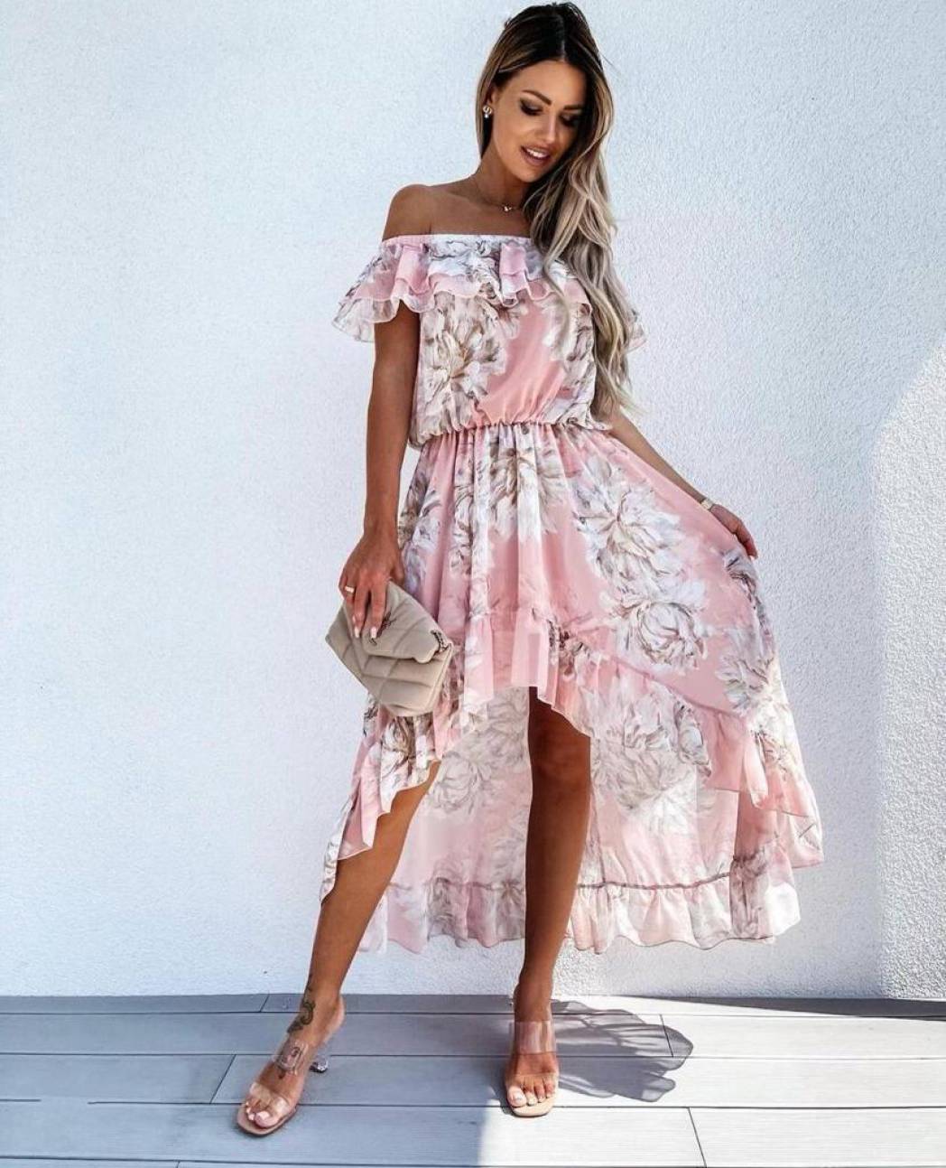 Stilinga rožinė vasarinė suknelė
